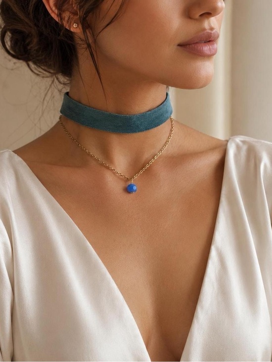 Charming Charlie Jewelry - Charming Charlie Denim & Blue Bead Layered Choker